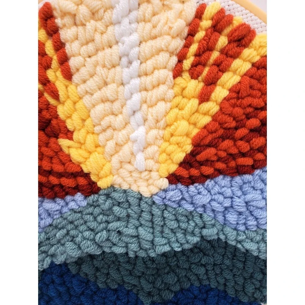 Stunning Handmade Sunset Mountain Punch Needle Art - 8